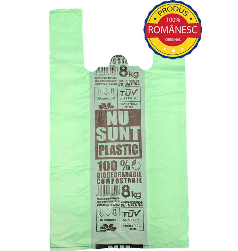 Sacoșe BIODEGRADABILE si Compostabile 8kg NU SUNT PLASTIC – 300×510 (1 bax = 800 bucăți)