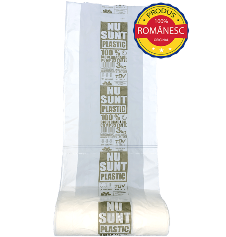 Pungi Rola BIODEGRADABILE si Compostabile 3kg 340x450 (1 bax = 800 bucăți)
